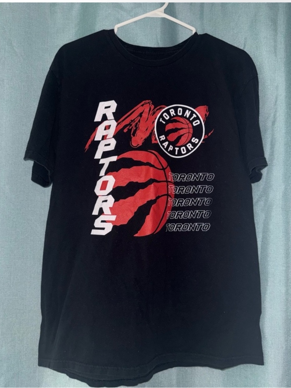 Toronto Raptors Black Graphic Tee with Red Logo